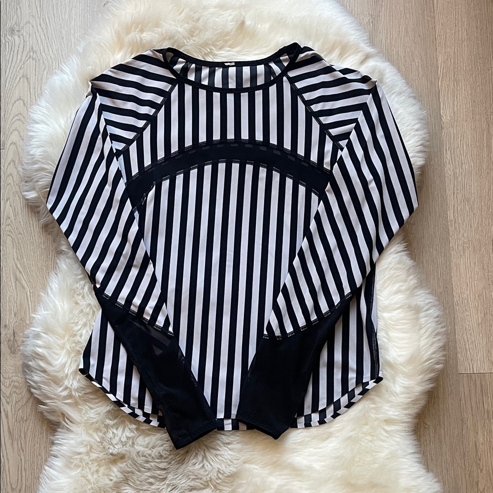 lululemon athletica Black and White Striped Long Sleeve Top